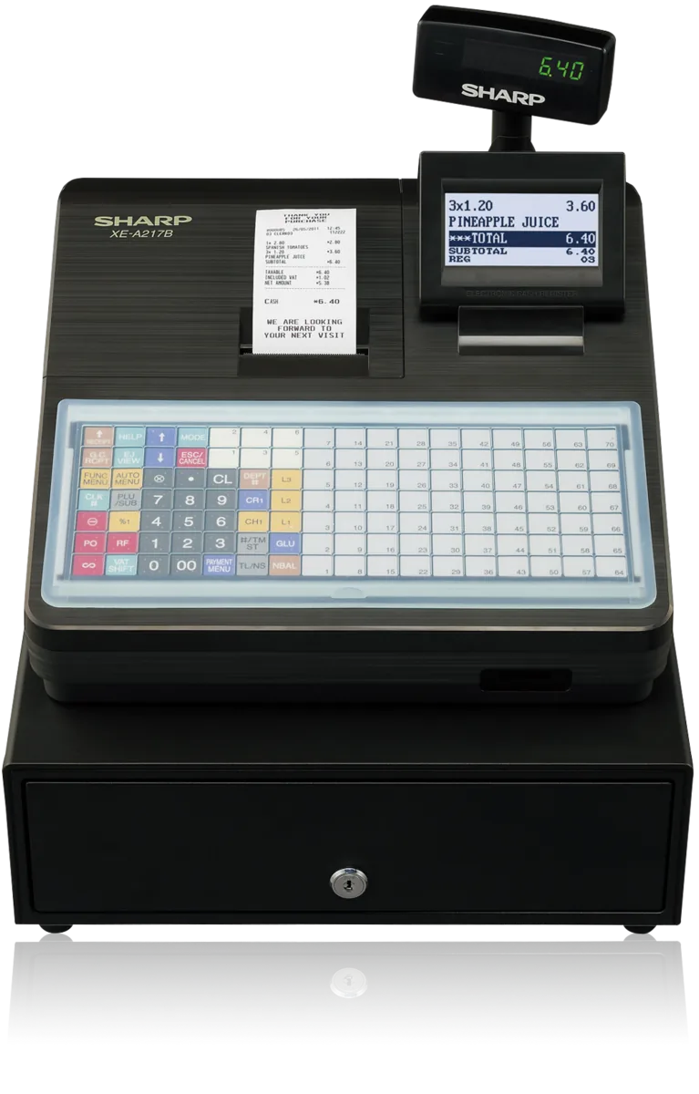Modern cash register for event hire (Sharp XE-A217B)