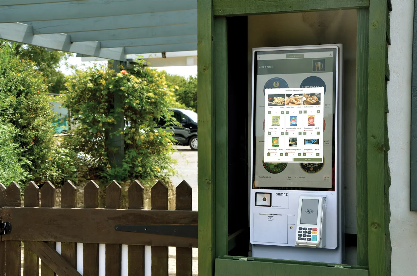 Wall-mounted ICRTouch SelfService kiosk suggesting extras (image: ICRTouch)