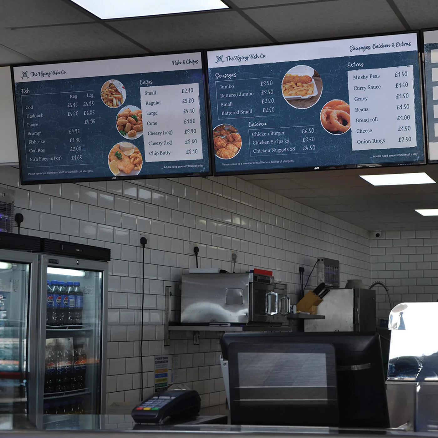 ICRTouch TouchMenu digital menu boards above a counter (image: ICRTouch)